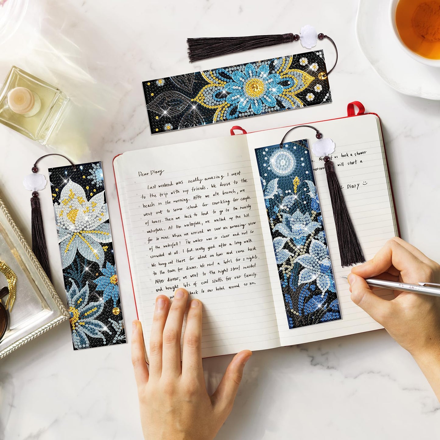 8 Pieces Mandala Diamond Art Bookmarks 5d Floral Beaded Bookmark Acrylic Tassel Bookmark for DIY Making Beginners Kids Adults Arts Craft Supplies (Flower)