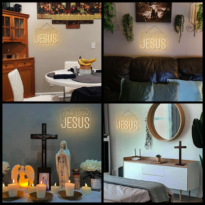 Horseneon Love Like JESUS Neon Sign - Scripture LED Wall Decor for Churches, Home Altars & Christian Gifts, USB-Powered Adjustable Brightness, Faith-Based Lighting