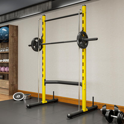 Soozier Squat Rack with Pull-Up Bar, Adjustable Power Rack with Barbell Bar, Multi-Functional Bench Press Rack for Home Gym Strength Training, Yellow