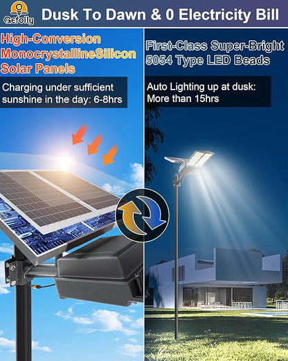 Gefolly SL-8500W Solar Street Light Outdoor 500000LM Commercial Parking Lot Lights Dusk to Dawn 6500K Flood Security Light IP67 Lamp with Motion Sensor for Basketball Court, Yard, Road