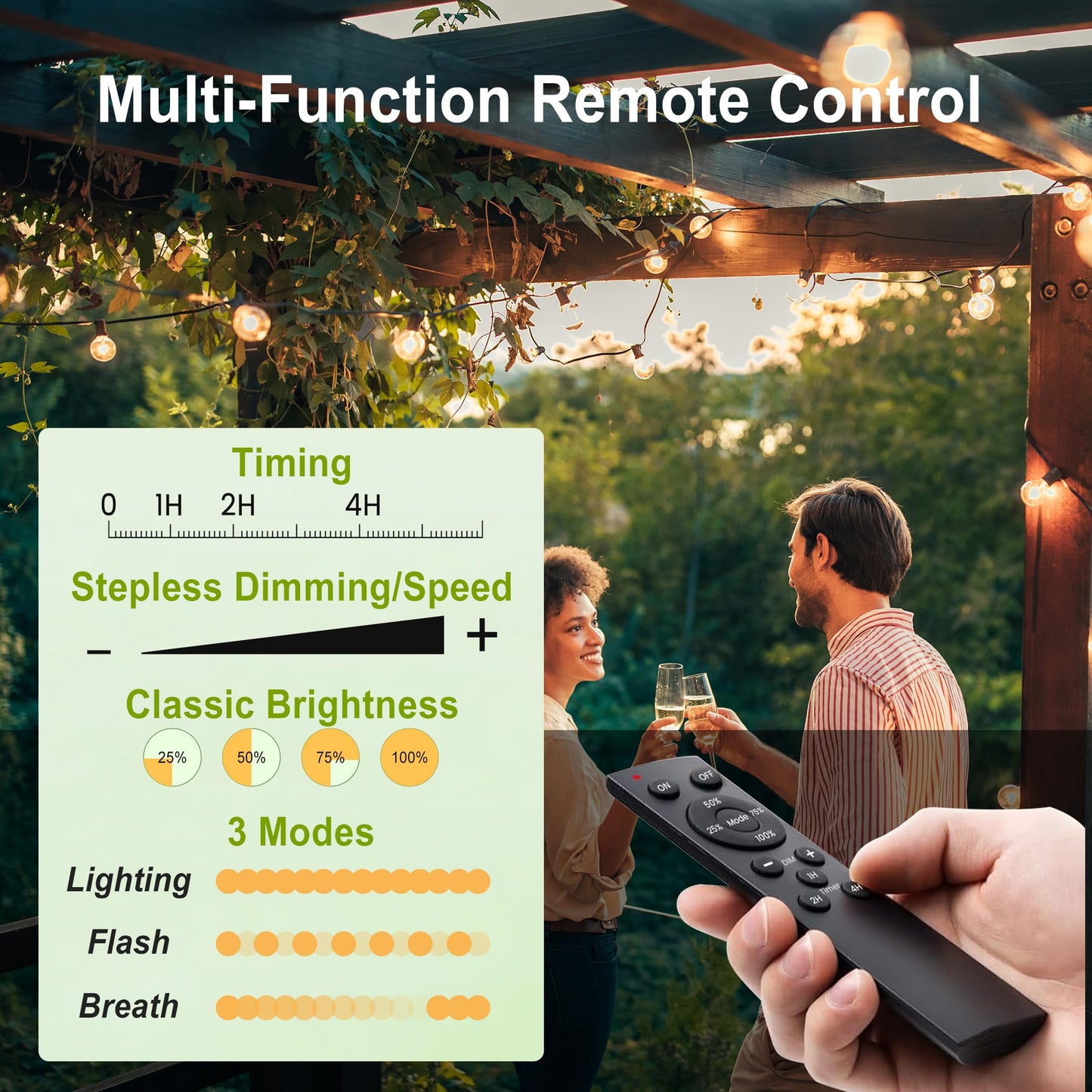 Outdoor-String-Lights-Patio-LED-Light-Outside 75FT Waterproof Dimmable Remote Outdoor Lighting 75 Globe Plastic G40 Bulbs Hanging Lights Connectable for Backyard Porch Party 1FT Bulbs spacing