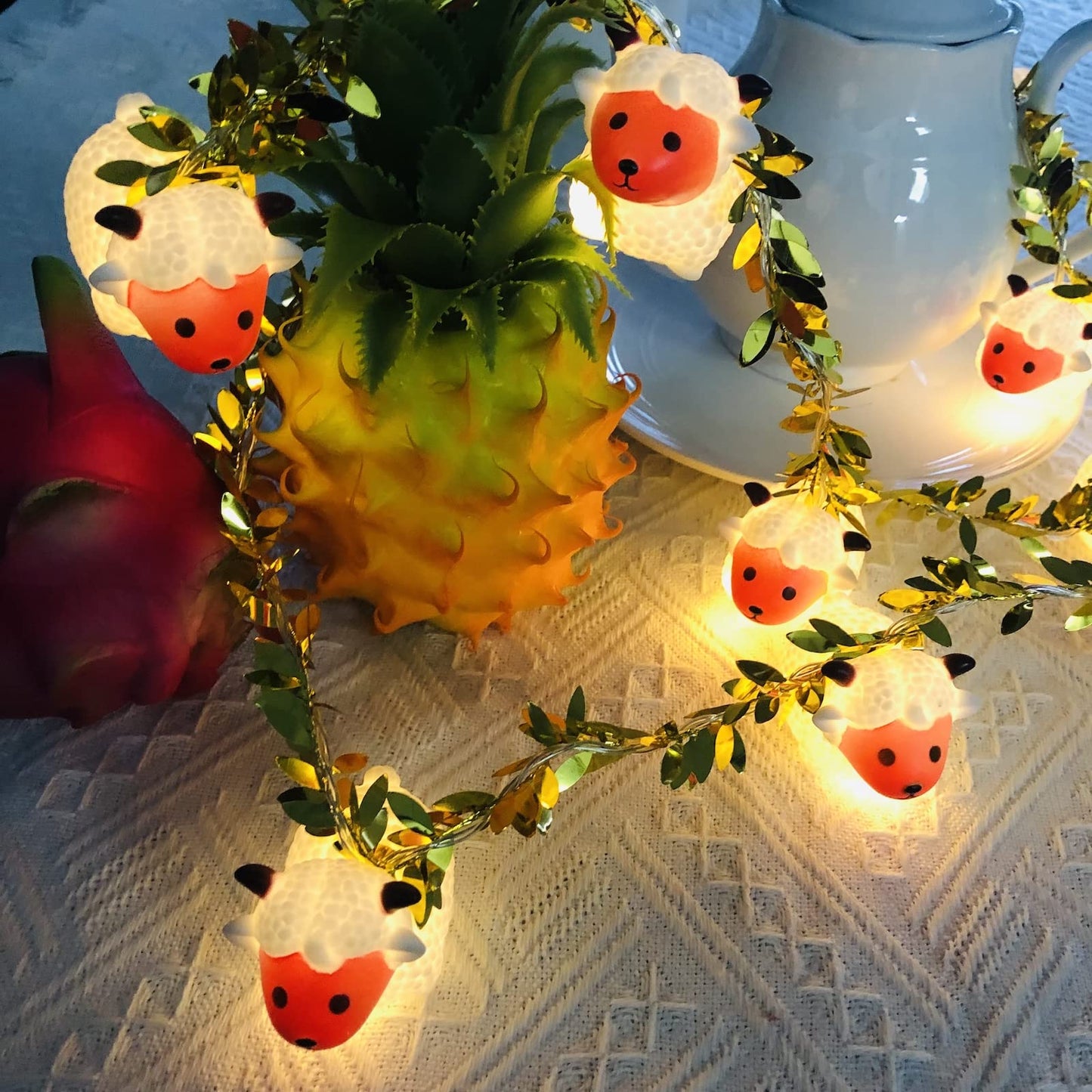 Cute Animal Painted Little Sheep String Light 1.65M 10LED Goat Ornaments Novelty Lights Battery Powered Decorative Lamb Fairy Light for Indoor Outdoor Party Decor (10LED, A-Sheep+Gold Vine)