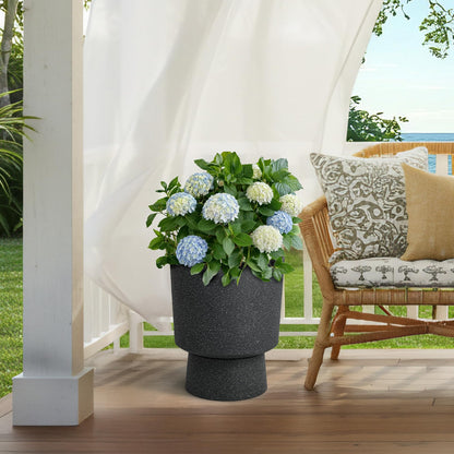 Ultym 16.8" Large Planters Set of 2 Modern Pedestal Plant Pots with Drainage Hole, Durable Plastic Flower Pots w/Terrazzo Finish, Weather-Resistant for Garden Patio Balcony Home Outdoor Indoor Decor