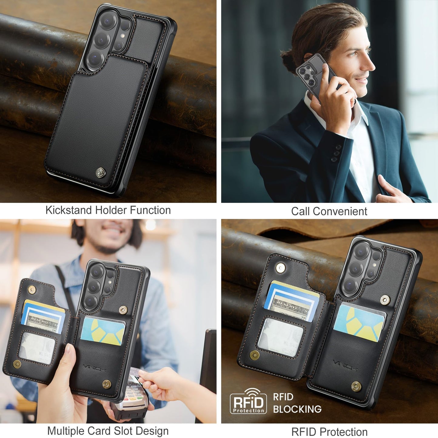 Vinich for Samsung Galaxy S26 Ultra Wallet Case with Card Holder, RFID Blocking Credit Slots Kickstand Shockproof Phone Cover for Women Men, Black