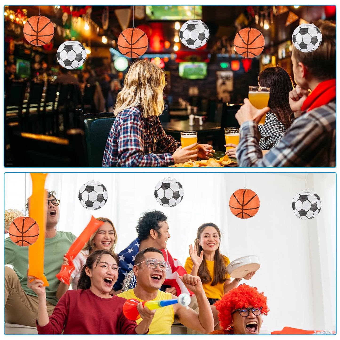 MECCANIXITY Basketball Paper Lanterns, 8" Round Hanging Chinese/Japanese Lantern Decoration for Home Birthday Party Wedding Christmas Classroom Decor, Orange 3 Pcs