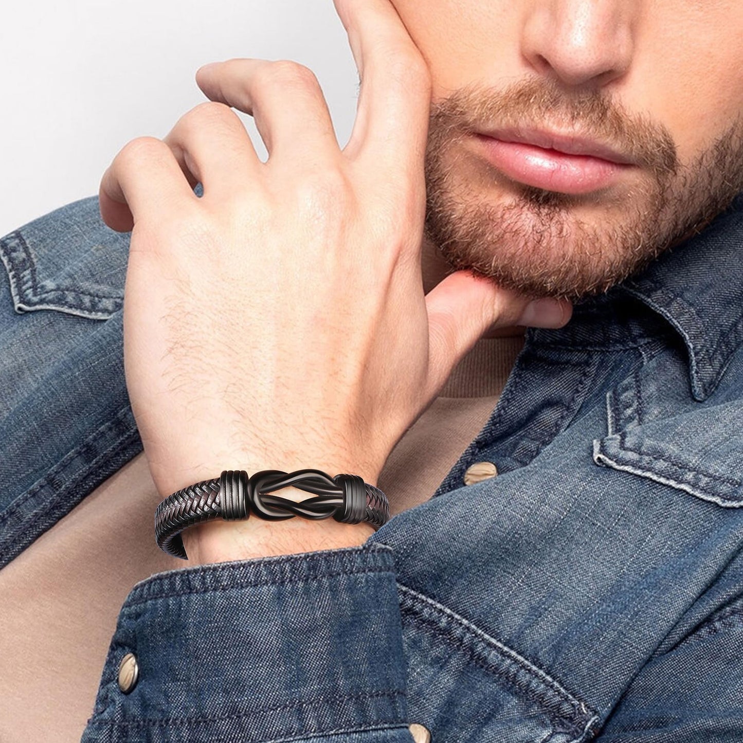 JoycuFF Anniversary Birthday Gifts for Him Boyfriend Husband To My Man Gift from Girlfriend Wife Knot Leather Bracelets for Men