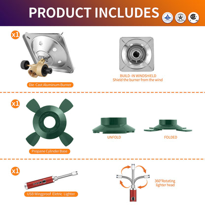 Propane Cylinder Top Stove with Adjustable Burner, Portable Camping/Backpacking Cooker 10000BTU,Camping Stove Propane,Single Burner Propane Stove,Camp Gas Stove with a USB Ligther (Fuel not included)