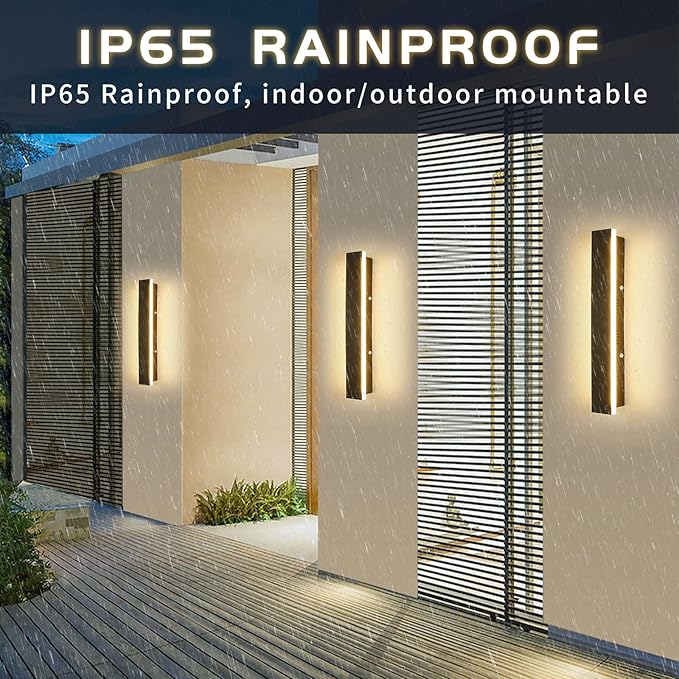 Mikeru 2 Pack Outdoor Wall Light,11.82 Inch 3 Color Wall Sconce（3000/4000/6000K） Front Porch Light, Ip65 Waterproof Black Exterior Wall Light, Exterior Wall Lights for House Courtyard Balcony Porch