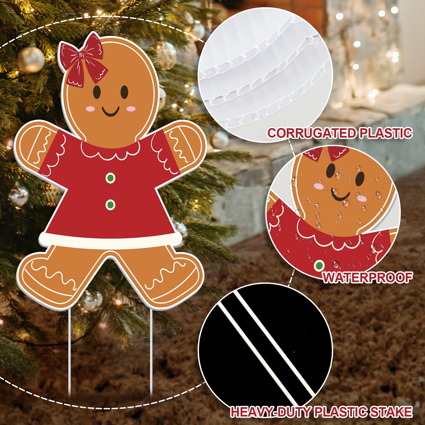 AnyDesign 10Pcs Christmas Yard Signs with Stakes - Gingerbread Man and Other Holiday Designs for Lawn, Patio, Pathway Decor