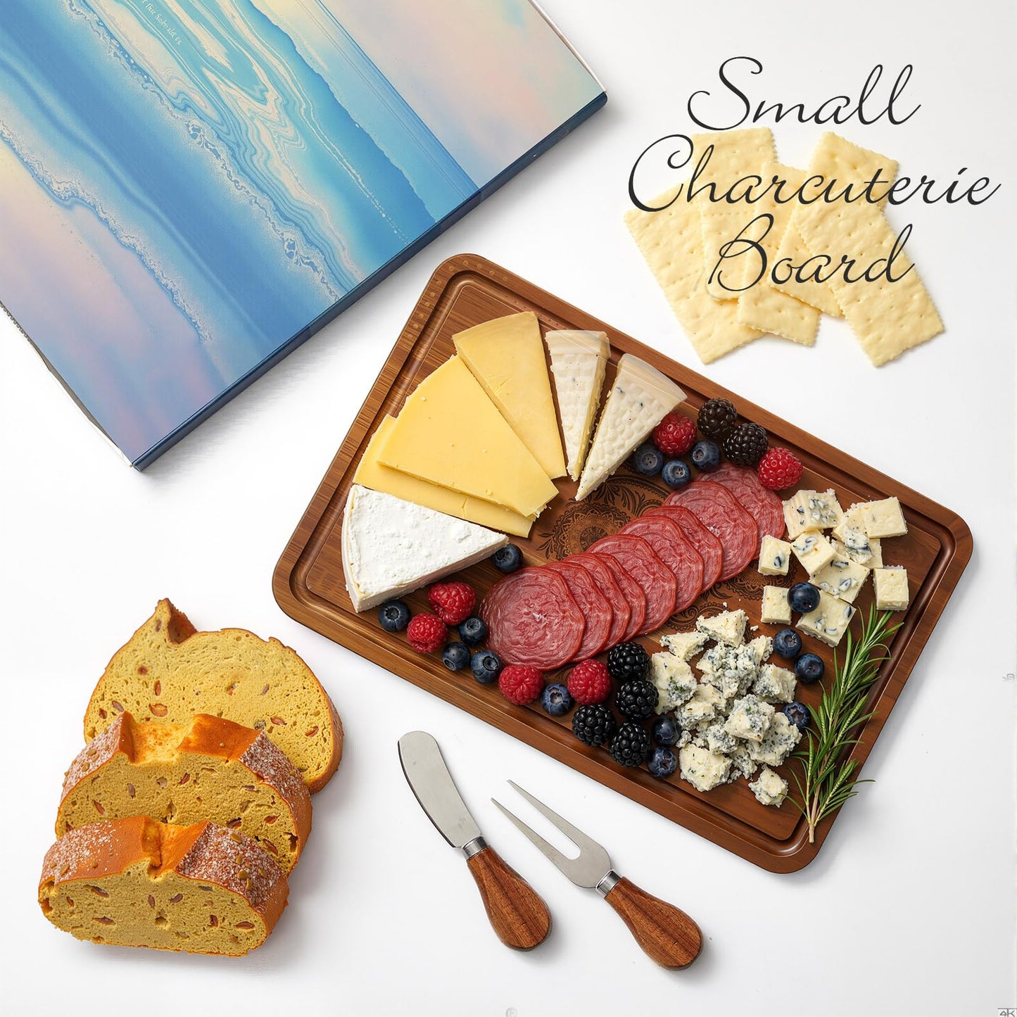 Ziliny Sea Turtle Charcuterie Board Set Cutting and Cheese Board Wooden Platter with Knives and Forks Serving Trays Gift for Christmas Kitchen Food Fruit(Acacia)
