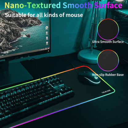 RGB Gaming Mouse Pad, 31.5 x 11.8 Inch Oversized Mouse Mat with 12 Light Modes, Non-Slip Rubber Base, Large Keyboard Pad for PC Gaming, Office, Black