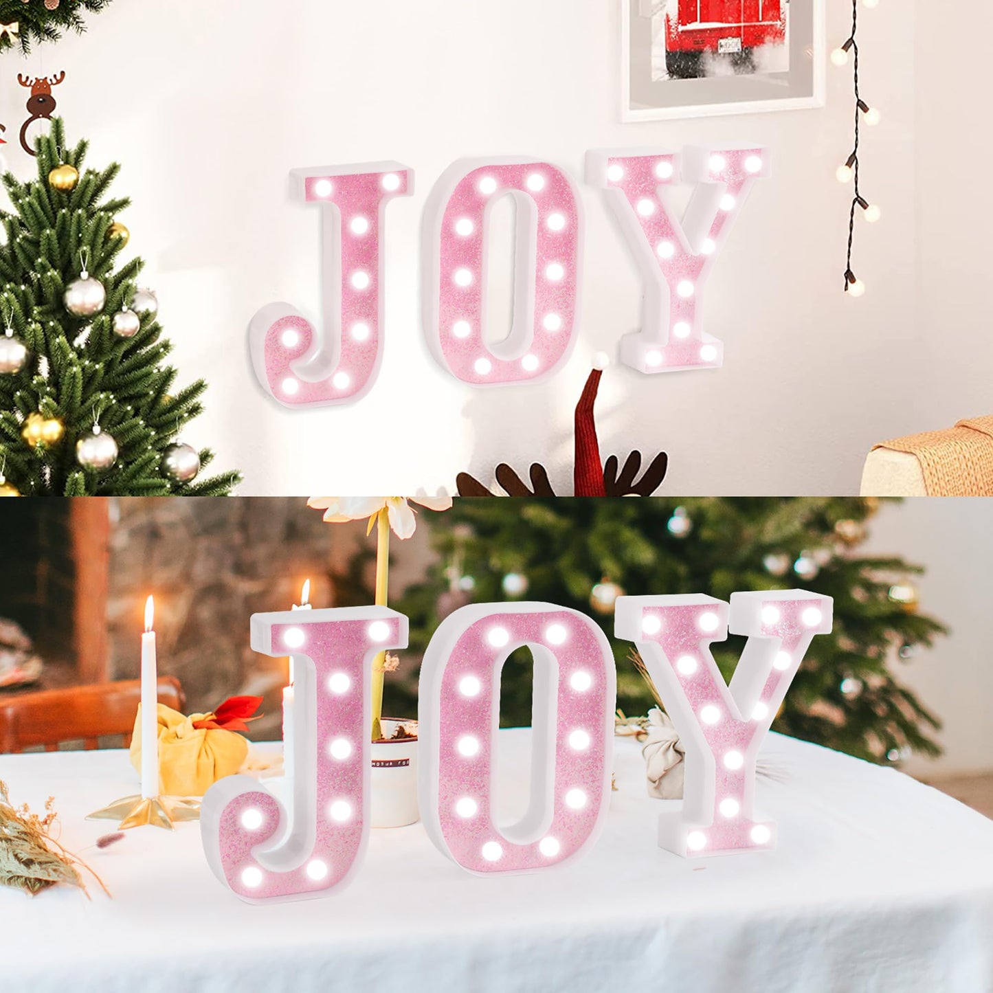 EUFONY Pink Glitter Marquee Light Up Letters, Battery Operated LED Letter Lights Signs for Pink Birthday Party Table Decorations, Wall Decor for Girls Bedroom, Initial Letter E with Cool White Lights