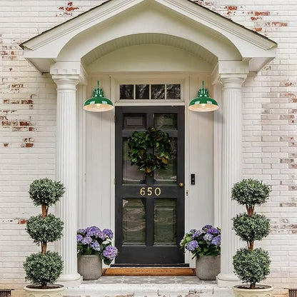 Outdoor Gooseneck Barn Lights - Rustic Farmhouse Exterior Mount Lights, Vintage Indoor/Outdoor Wall Lighting Fixtures, Industrial Green White Porch & Garage Lanterns - RZ007-2 GR+WH