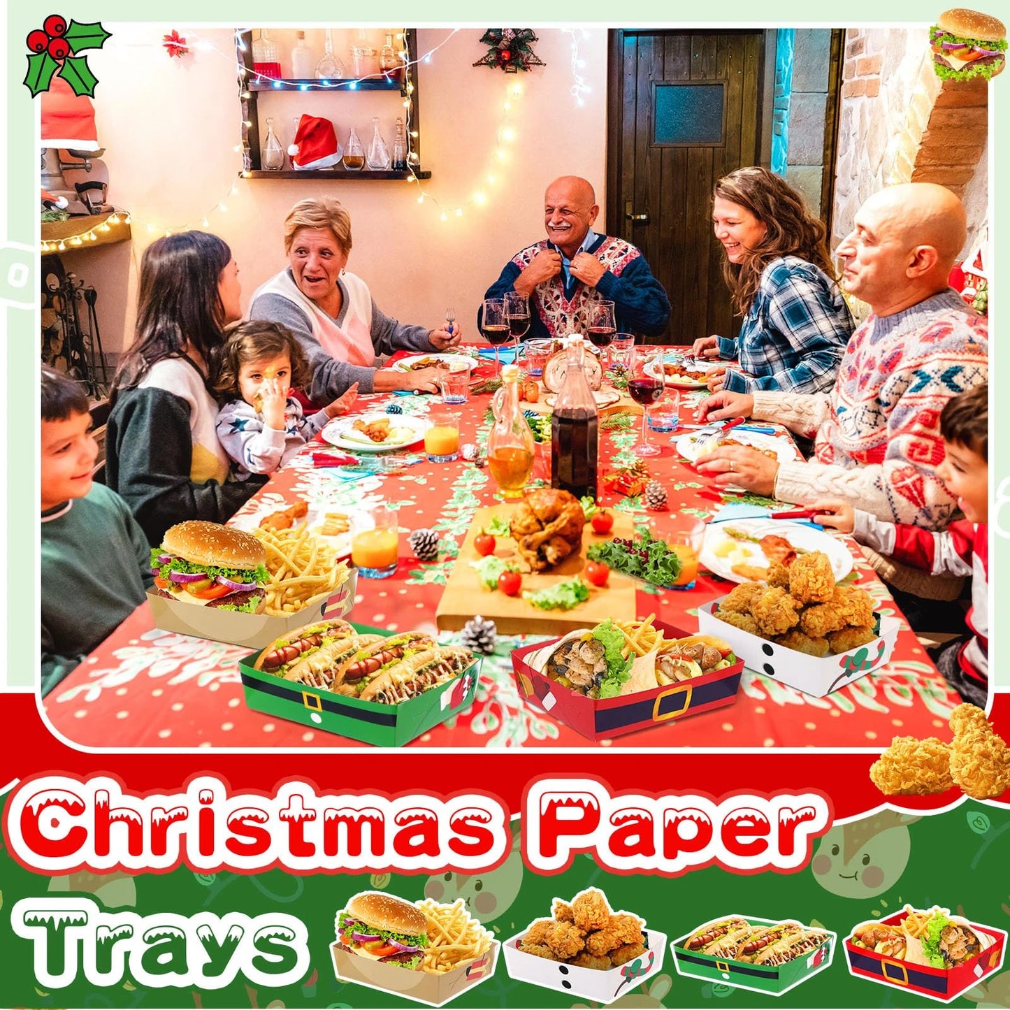 Zhehao 36 Pack 5 lb Large Winter Snowflake Paper Food Trays Plates Party Supplies Snack Food Serving Boat Nacho Trays Disposable Snack Bowl for Winter Holiday Decorations(Cartoon Style)