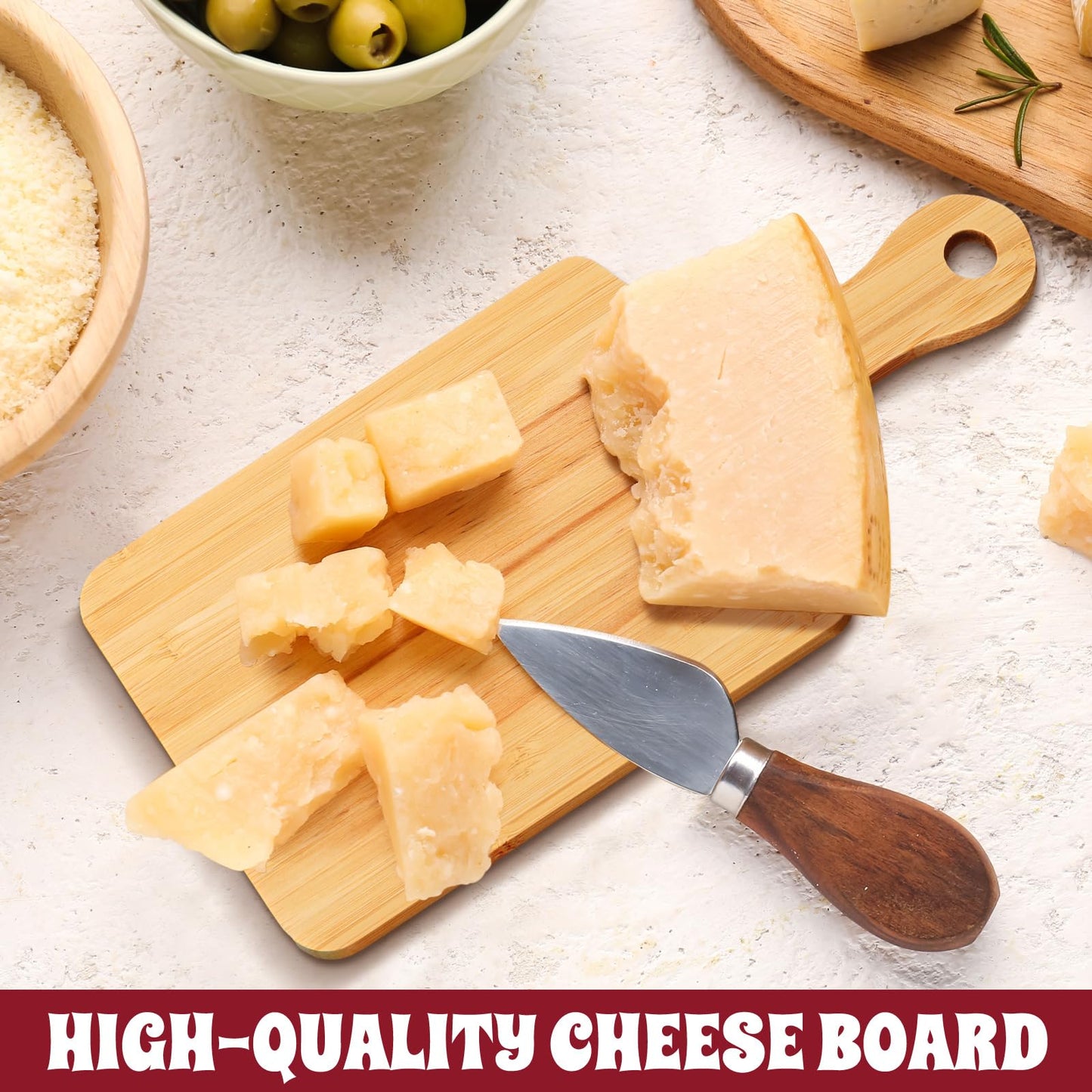 Hahafelt 6 Set Christmas Charcuterie Board Set Xmas Kitchen Gift for Housewarming Gifts New Home Square Wooden Cutting Cheese Board Chopping Serving Tray with Towel Pine Leaf Decoration Holiday Gift
