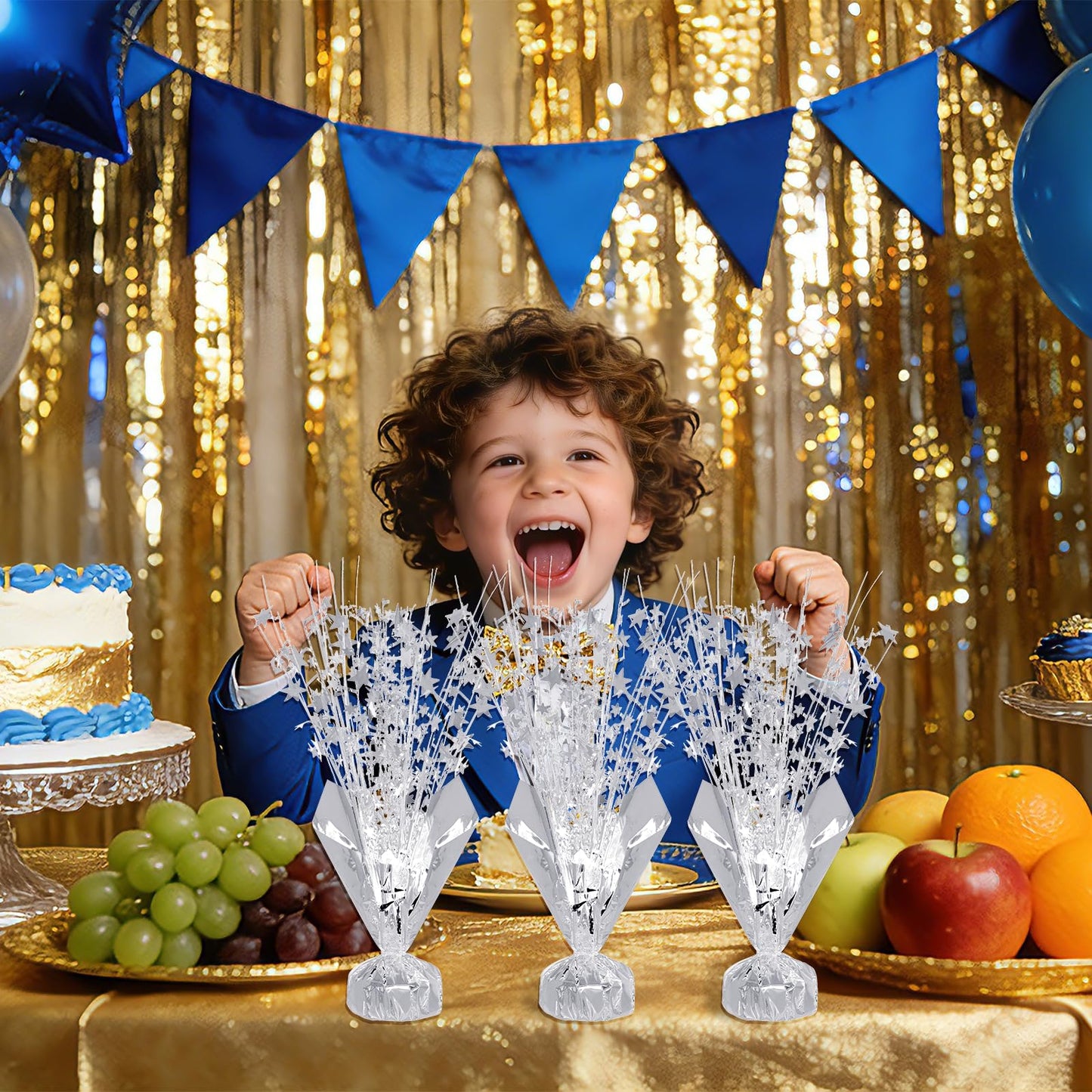 Yolyoo 6 PCS Star Metallic Foil Spray Centerpiece Table Decoration Burst Table Centerpieces for New Years Birthday Wedding Graduation Party Supplies