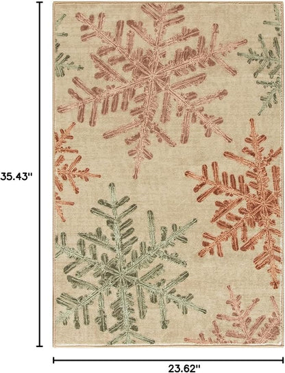 Lahome Snowflake Entryway Rug- 2x3 Washable Rug Ultra-Thin Soft Kitchen Rugs for Entryway Bedroom, Non-Slip Bathroom Carpet for Front Door Entrance(2x3ft,Multi)