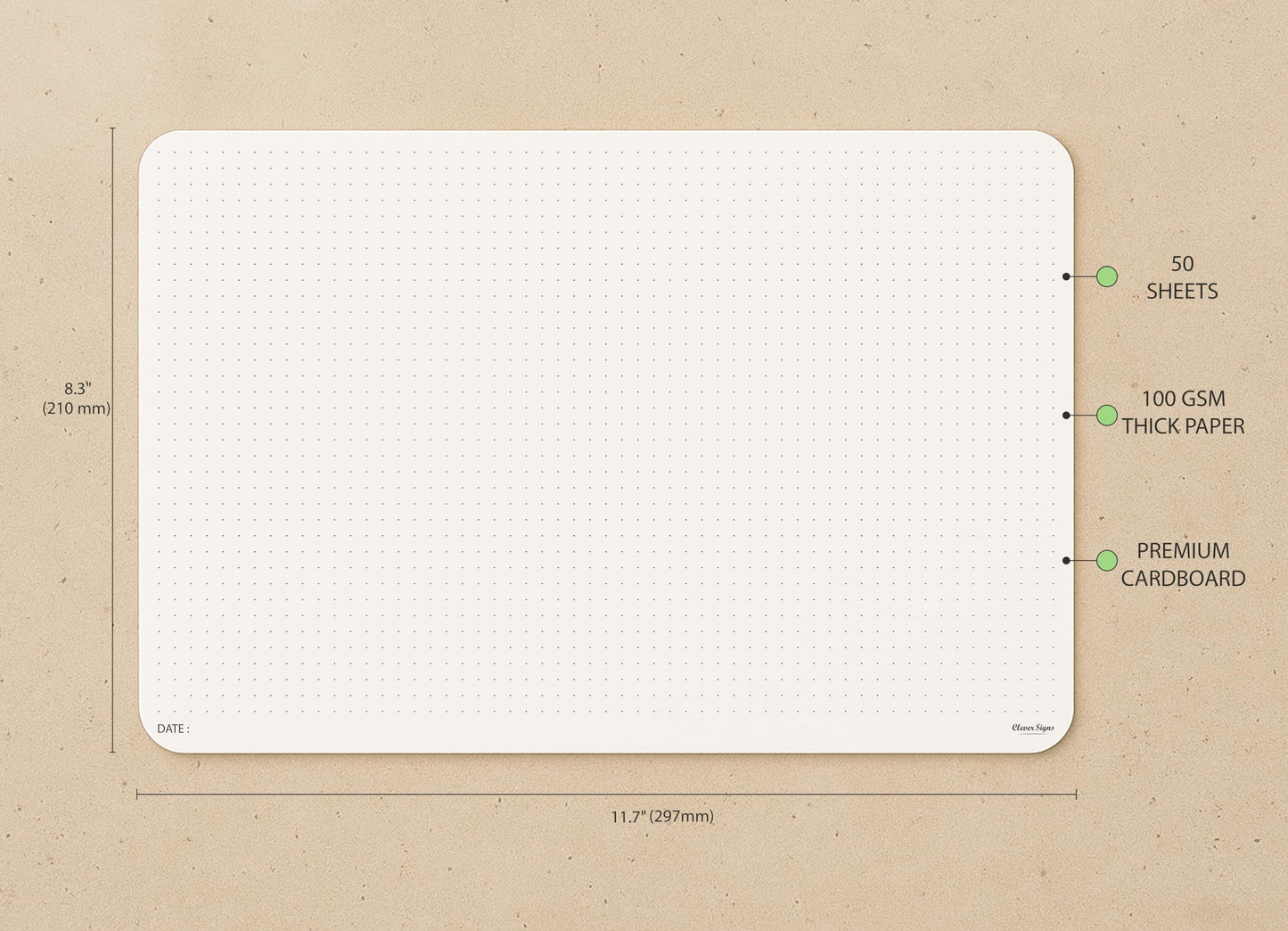 CLEVER SIGNS A4 Dot Grid Notepad (8,3" x 11,7")- Large Dotted Memo Desk Pads-Premium Paper with Cardboard Back Support - Ideal for Note-taking, Planning, Sketching, and Journaling