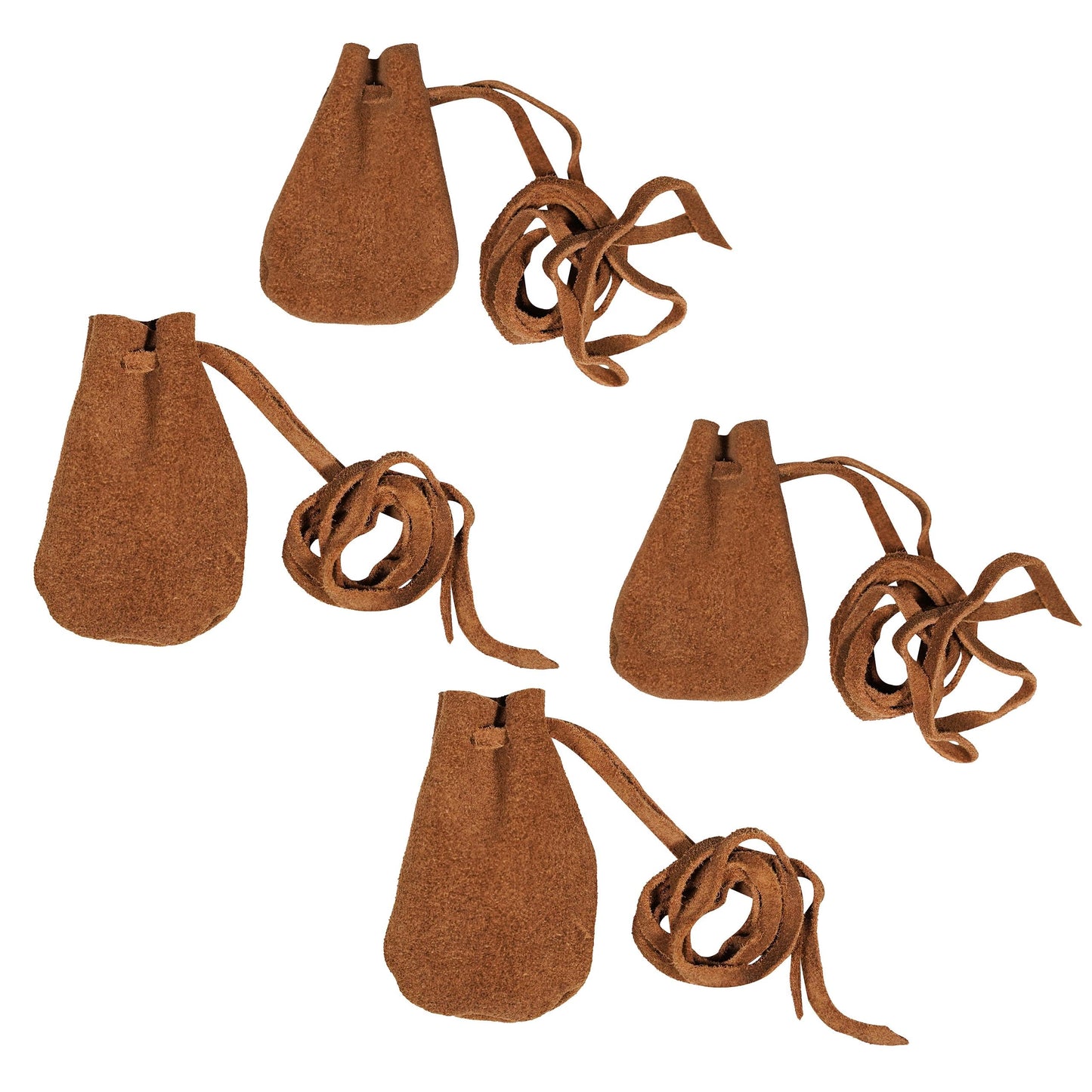Mythrojan Small Trinket Pouches Pack of 4, Suede Leather Drawstring Coin & Dice Bags for LARP, SCA, Viking & Medieval Events Color : Brown