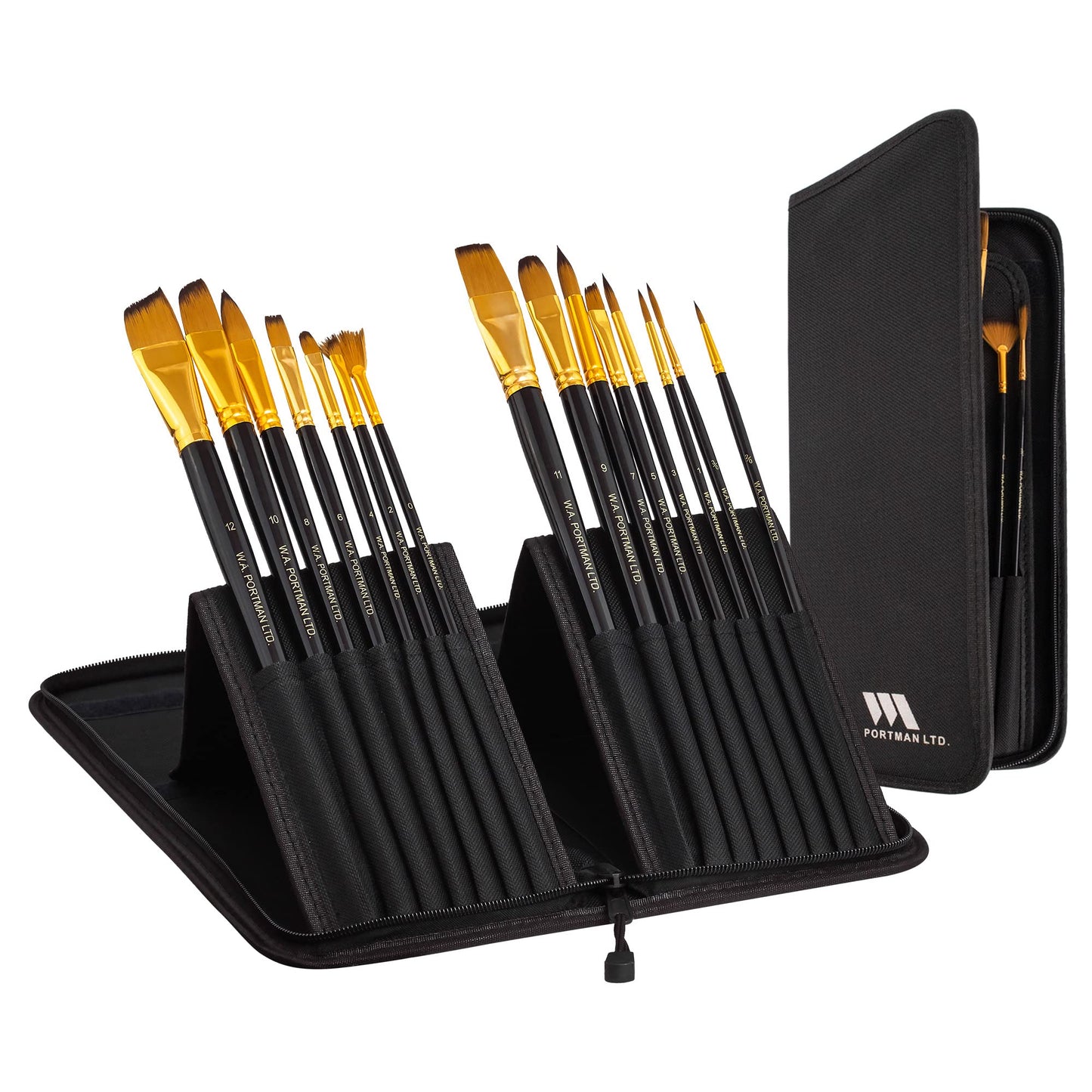 WA Portman 15-Pc Professional Paint Brush Set – All-Purpose Artist Tools for Acrylic, Watercolor, Gouache, and Oil Paint Brushes Set – Durable Canvas Painting Kit with Portable Zip-Up Case