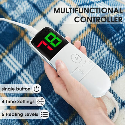Heated Blanket Electric Throw 50X60, Heating Throw with 10 Levels 8 Hours Auto Off, Blue Plaid Sherpa Blanket Winter Warmer, Christmas Housewarming Gifts for Women Mom, Home Decor for Couch Bed Office
