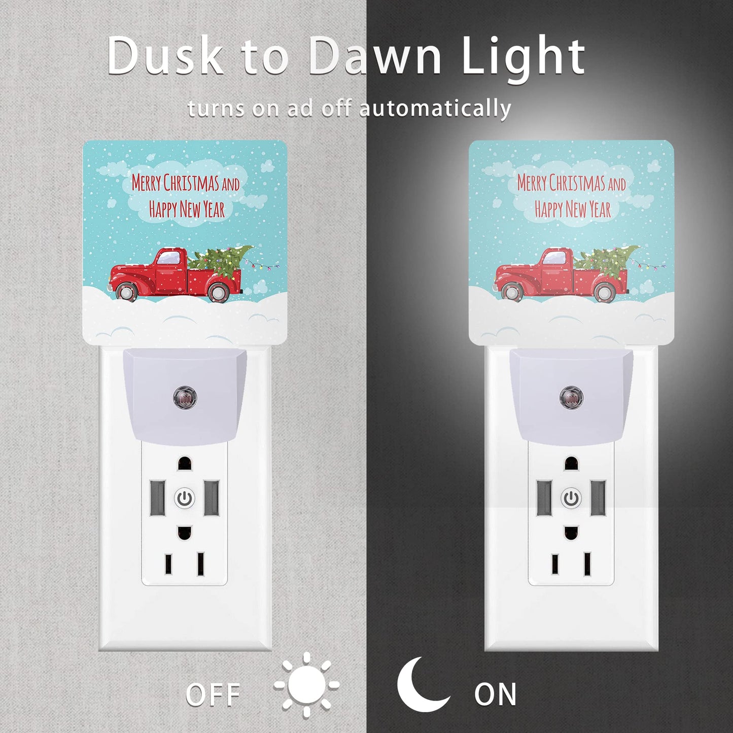 Oeaskly Christmas Décor Night Light,Retro Pickup and Christmas Tree Night Lights Plug into Wall with Dusk to Dawn Light Sensors 0.5W Dim Lamp for Bedroom