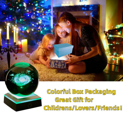 3D Galaxy Crystal Ball Night Light, Upgraded 3.15 Inch Glass Ball Lamp with LED Base, Galaxy Lamp Decor, Birthday Holiday Xmas Gifts for Boys Girls Friends (Galaxy)