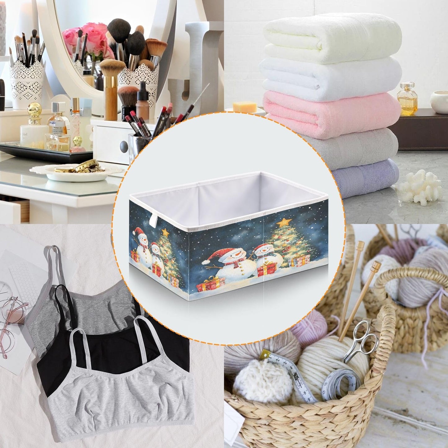 senya Large Storage Bins Two Snowmen Collapsible Foldable Storage Cubes Fabric Basket Closet Organizer Containers Box for Home Bedroom Office 15.7 x 10.6 x 6.9in