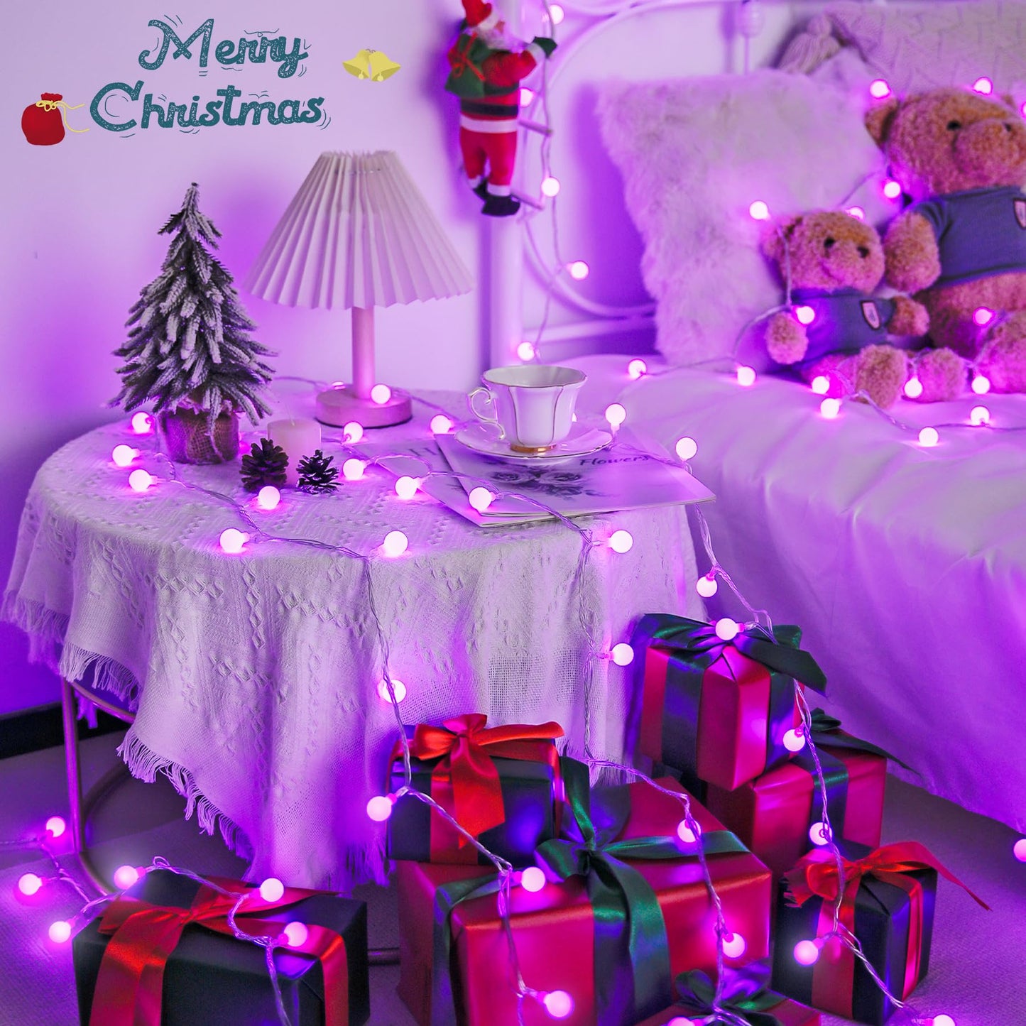 JMEXSUSS Purple Christmas Lights Indoor, Connectable 100 LED Globe String Lights Plug in with Remote, 33 ft 8 Modes Purple String Lights Outdoor for Bedroom Room Party Christmas Decor