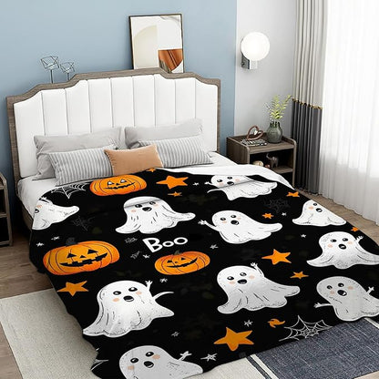 Throw Blanket, Halloween Blanket Cartoon Ghost Pumpkin Throw Blankets for Bed Kids Adults, Lightweight Cozy Blanket for Living Room, Bedroom 50"x60"