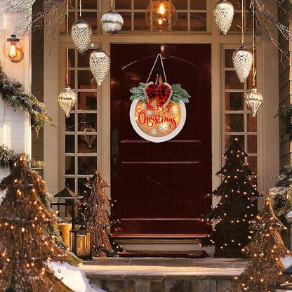 HOMCDALY Merry Christmas Welcome Sign for Front Door, Winter Merry Christmas Wreath with Light, Farmhouse Door Decoration Wooden Hanging Sign, Christmas Decoration (F-Xmas-White)