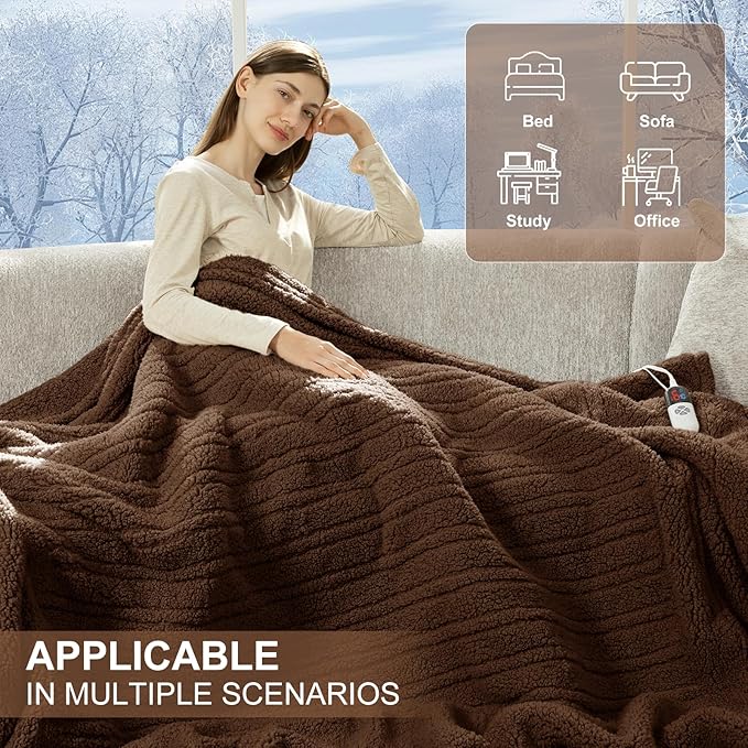 Heated Throw Blanket 50"X60"- Soft Double Sided Sherpa Electric Throw Blanket with 5 Heatings Levels & 4 hrs Auto Shut Off, Overheat Protection & ETL Certified, Gift for Women(Brown)