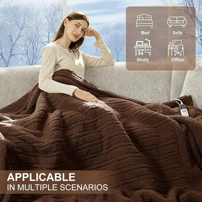 Electric Blanket Twin 62"X84"- Soft Double Sided Sherpa Heated Blanket Twin with 5 Heatings Levels & 10 hrs Auto Shut Off, Fast Heating & ETL Certified, Gift for Women(Brown)