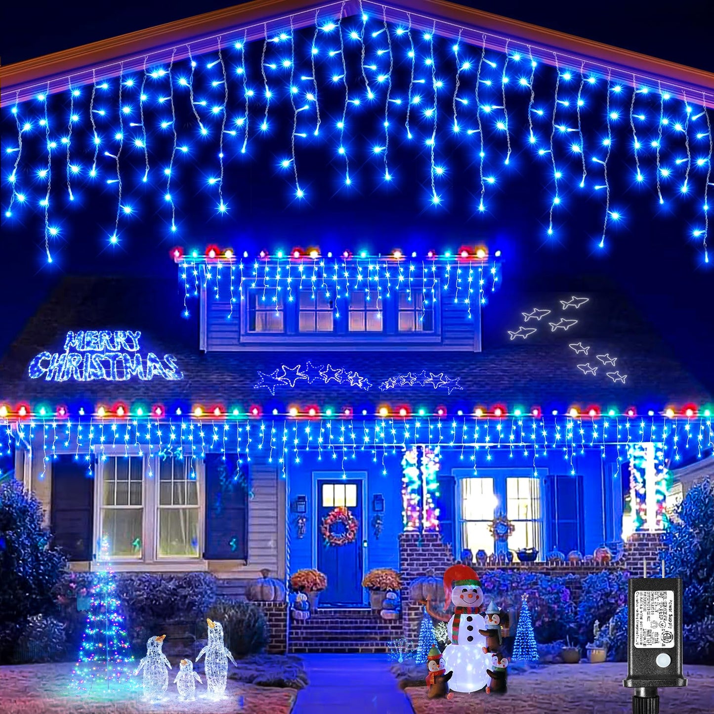 Icicle Christmas Lights Outdoor, 132ft 1280 LED Icicle Lights for Outside, Plug in Twinkle Lights Indoor with 8 Modes Timer Waterproof for House Holiday Decor Wedding Christmas Decorations, Blue