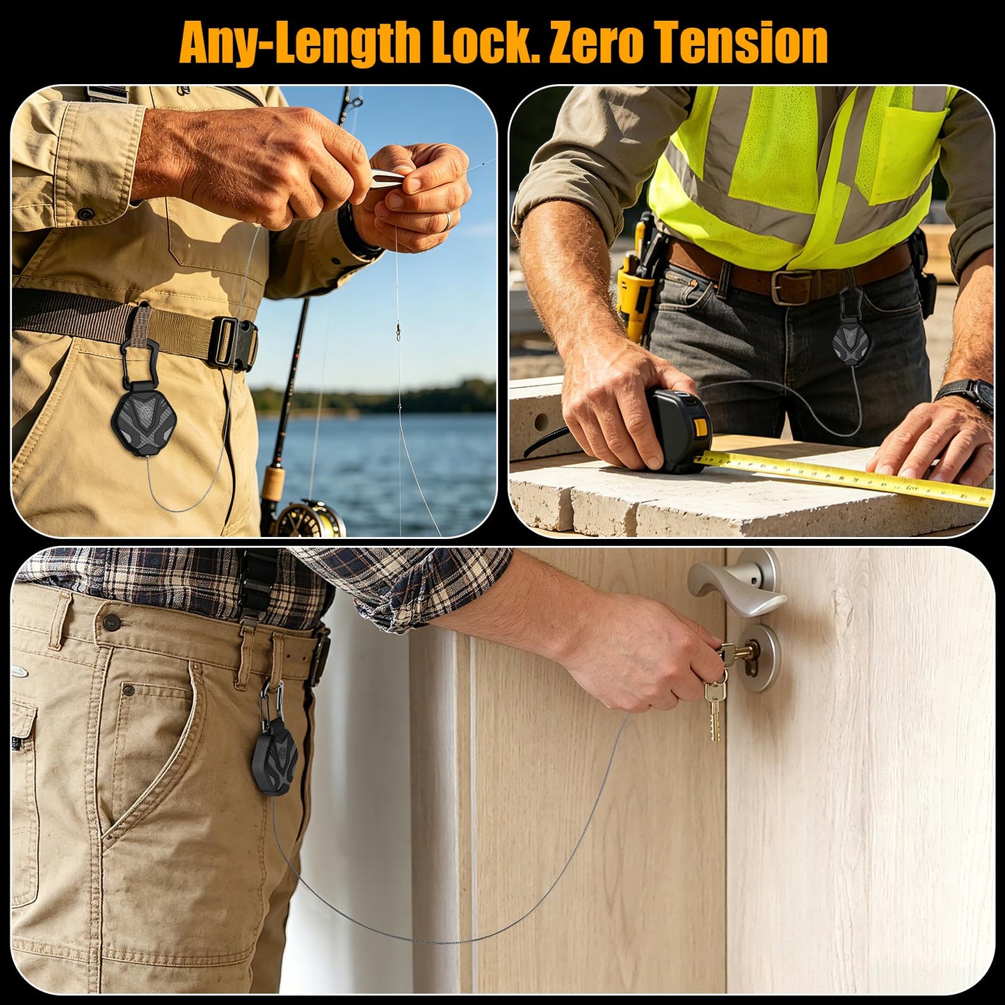 Oaridey Retractable Keychain with Smart Interval Locking, Heavy Duty Badge Reel with Metal Carabiner and 31.5" Steel Cord, Retractable Lanyard for Engineers, Anglers, Construction Workers, 2 Packs