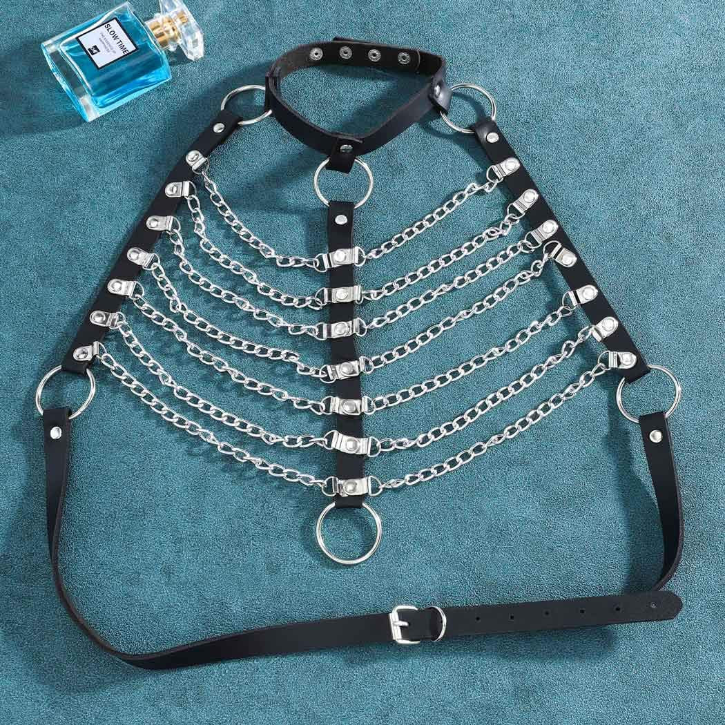 DRESBE Leather Chest Harness Chain Belt Black Fashion Rave Body Accessories for Women