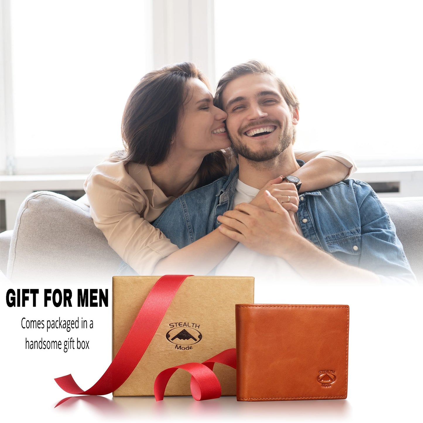 Stealth Mode Leather Bifold Wallet for Men With ID Window and RFID Blocking (Beige)