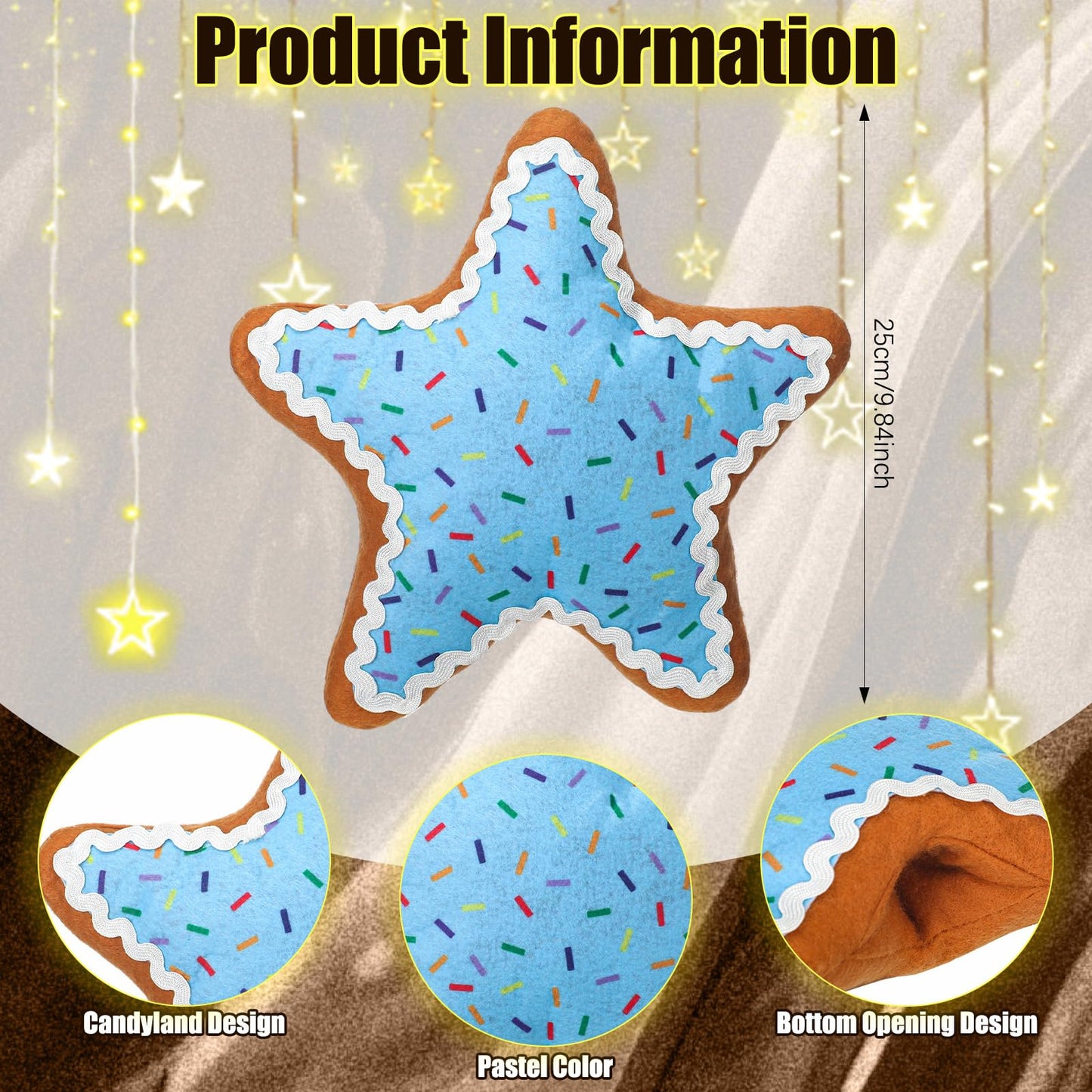 Seematn 10 Inch Christmas Candy Treetop Plush Stuffed Pastel Star Tree Topper Frosting Christmas Treetop Ornament for Xmas New Year Winter Holiday Party Decor Home