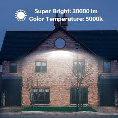 MORSEN 300W Flood Light Outdoor Plug in - 30000LM 5000K LED Flood Light, IP66 Waterproof, UL Listed Daylight Security Lights for Garden, Yard, Garage, Stadium, 2 Pack