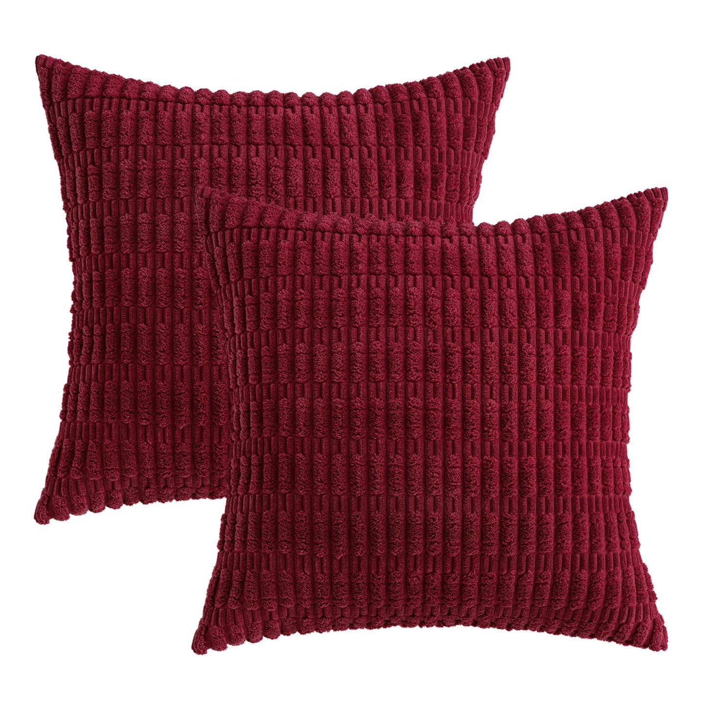 MIULEE Pack of 2 Burgundy Corduroy Decorative Pillow Covers 18x18 Inch Soft Boho Striped Throw Pillow Covers Modern Farmhouse Home Decor for Sofa Living Room Couch Bed