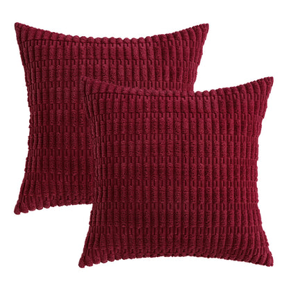 MIULEE Pack of 2 Burgundy Corduroy Decorative Pillow Covers 18x18 Inch Soft Boho Striped Throw Pillow Covers Modern Farmhouse Home Decor for Sofa Living Room Couch Bed
