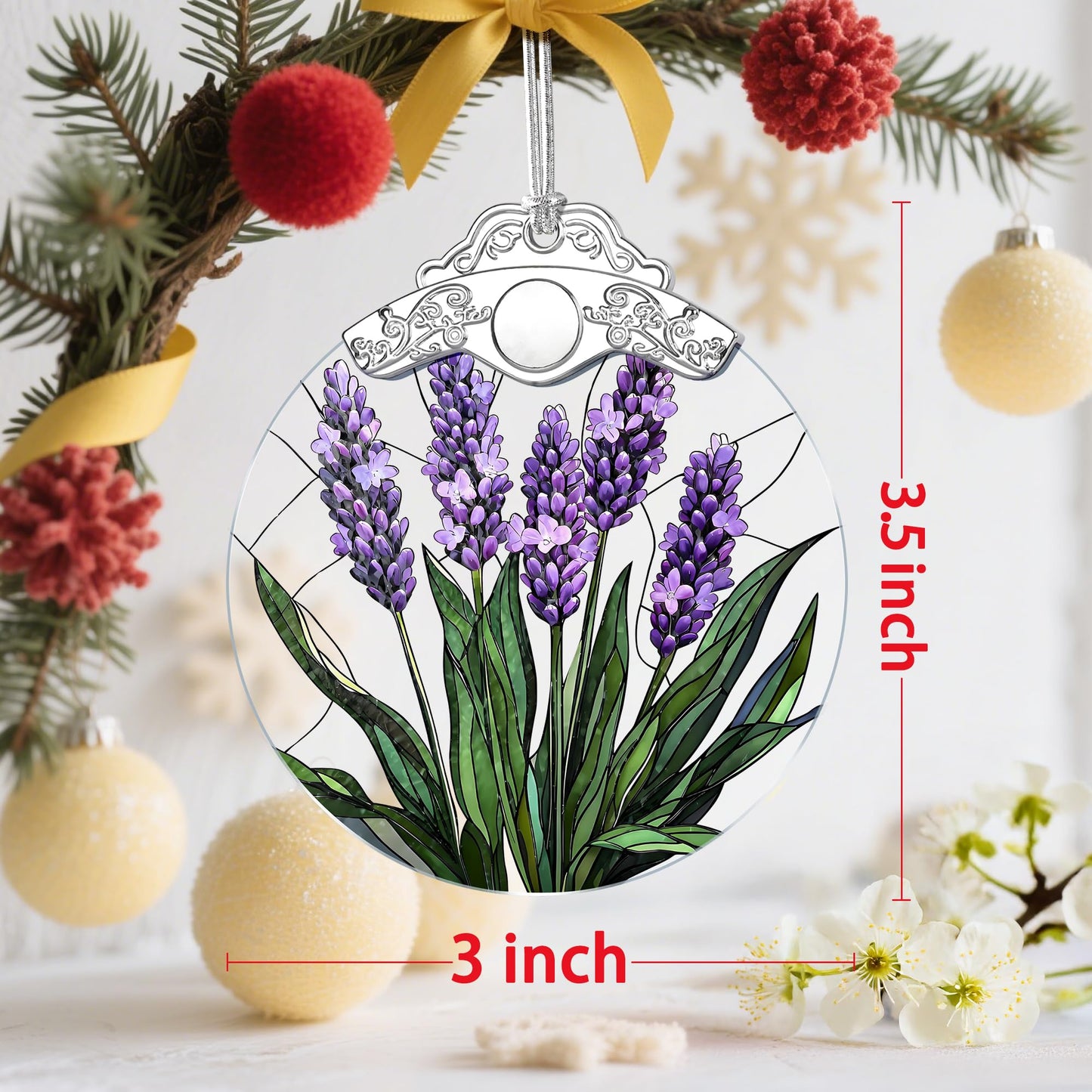 Stained Glass Ornament: Lavender Flower Christmas Ornament – Christmas Tree Decor & Holiday Decor | Flower Lovers Gifts, Gift Exchange & Gifts for Family, Coworkers, Friends & Her