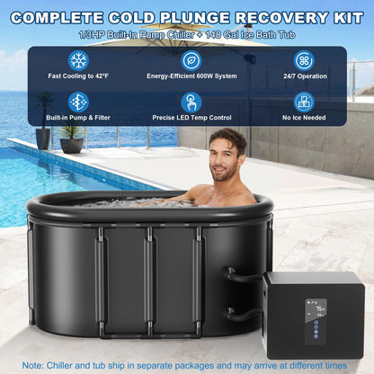 Ice Bath Chiller & Cold Plunge Tub Bundle, 1/3HP Cold Plunge Chiller with Built-in Pump & Filter, 148Gal Insulated Ice Bath Tub for Cold Therapy, Recovery, Muscle Relaxation & Wellness at Home