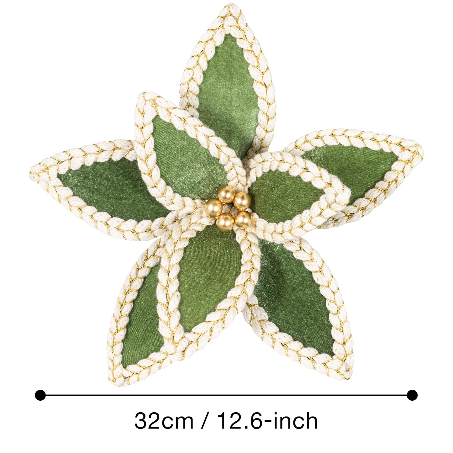 KI Store Velvet Poinsettia Flower Picks 6pcs Light Green Christmas Floral Picks 12-Inch for Christmas Tree Wreath Garland Decorations