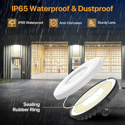 Smart High Bay Led Shop Lights 200W - Micware Motion Sensor 24000LM UFO LED High Bay Light with Multi-Function Remote, 10%-100% Dimmable IP65 Waterproof 5000k Garage Lighting (New Remote)