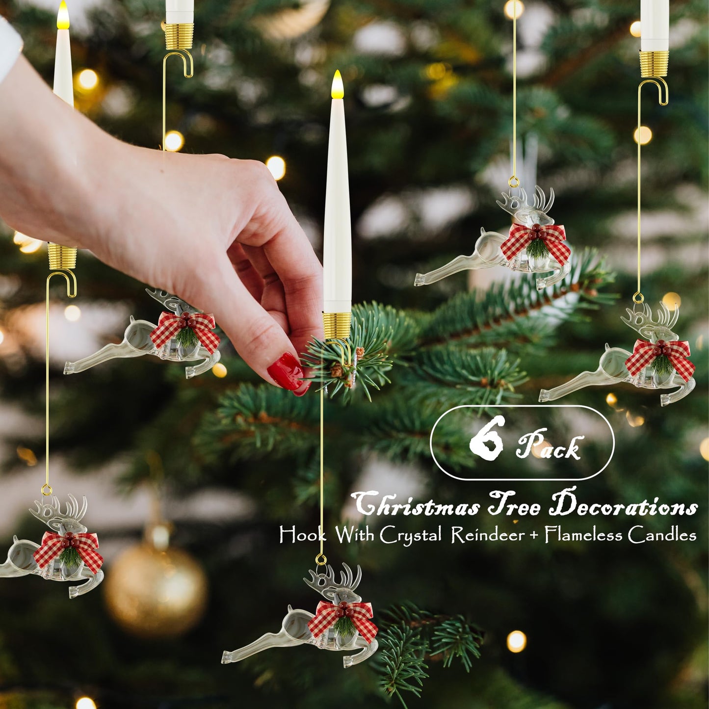 JOIONE Flameless Christmas Tree Candles with Remote, 6 Pack Battery Operated LED Candles with Suction Cup for Christmas Tree, Flickering Flame for Xmas Indoor Decor - Deer