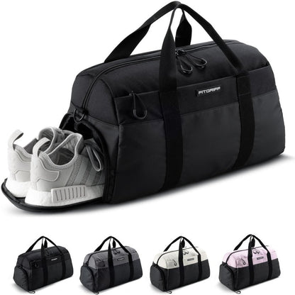 Fitgriff® Gym Bag V2 for Men and Women with Shoe & Wet Compartment - Duffle Bag for Travel, Sports, Fitness and Workout (Full Black, 19 x 10 x 11″ (Small))