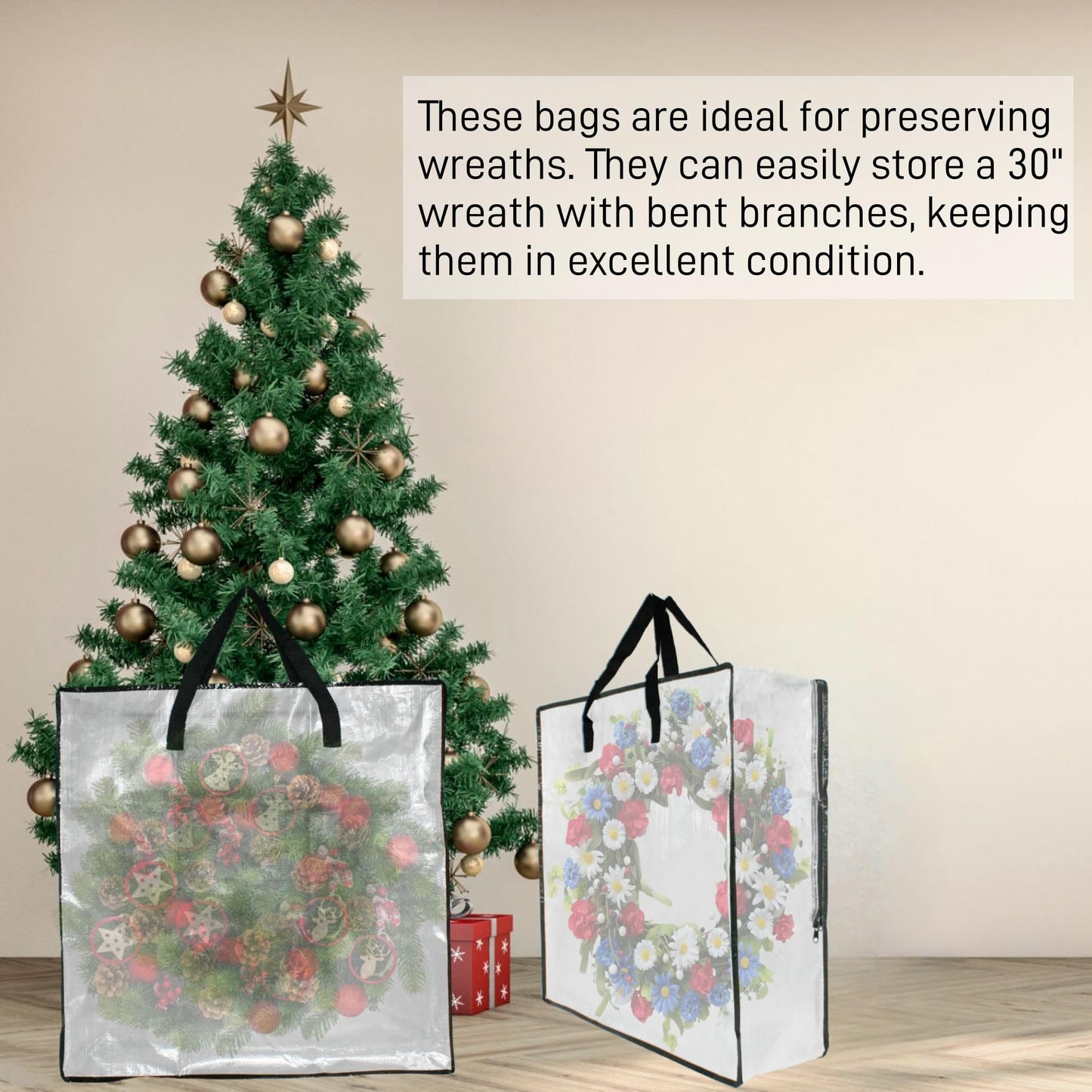 5 Pack Moving Bags, Wreath Storage Bag, Garland Container, Clear Storage Bags with Handles and Zippers Moving Bag for College Carrying, Bedding, Toys Organizer, Under the Bed Storage