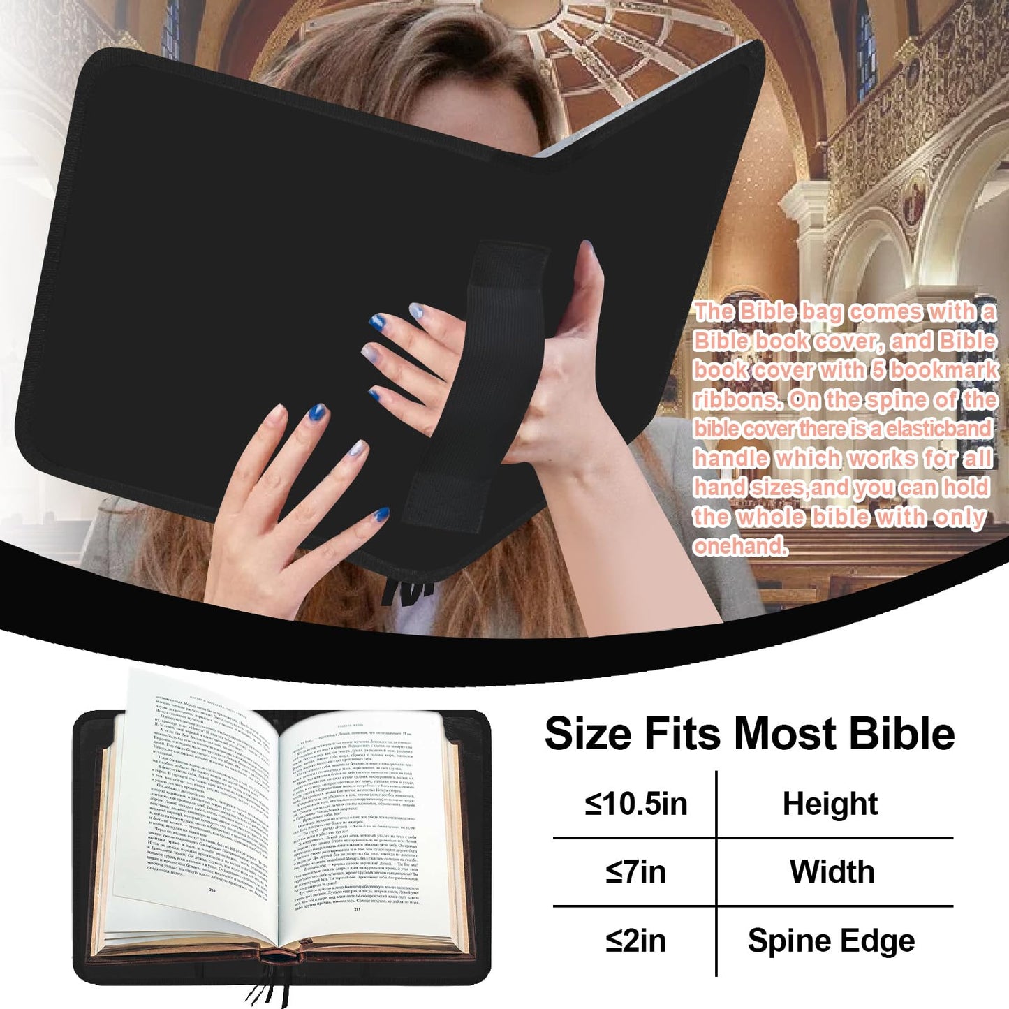 Large Bible Cover Case for Boys Mens, Book Carrying Case with Highlighters Tabs Pens, Bible Bag for Men Organizer, Bible Holder Bible Study Supplies Journaling Kit, Christian Gifts Black