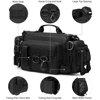 G4Free Sling Fishing Tackle Bag, Outdoor Fishing Storage Pack, Water-Resistant Fishing Bag Cross Body Sling Bag